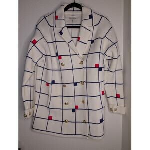 VTG Saks Fifth Avenue Grid Knit Blazer Nautical Preppy M